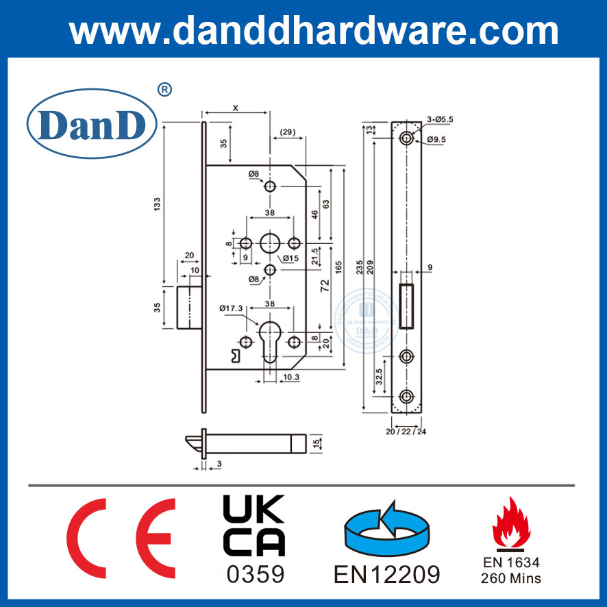 EN12209 Fire Rated Wooden Outdoor Door Mortise Deadbolt Lock-DDML013-5572