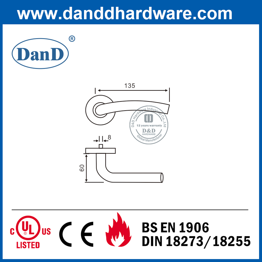 Stainless Steel 304 CE Class 4 Fire Rated Ironmongery Door Handle-DDTH006