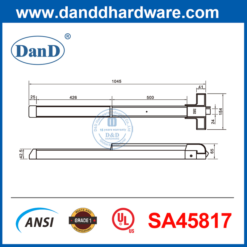 1 Point Latching Stainless Steel Panic Bar UL305 Door with Panic