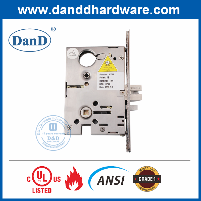 SS304 ANSI Grade 1 Latchbolt Mortice Lock for Classroom Door-DDAL05