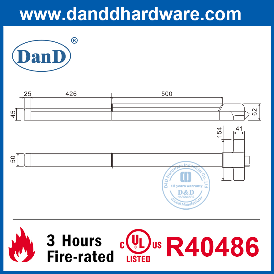 UL Listed ANSI Stainless Steel Fire Exit Rim Panic Device-DDPD003