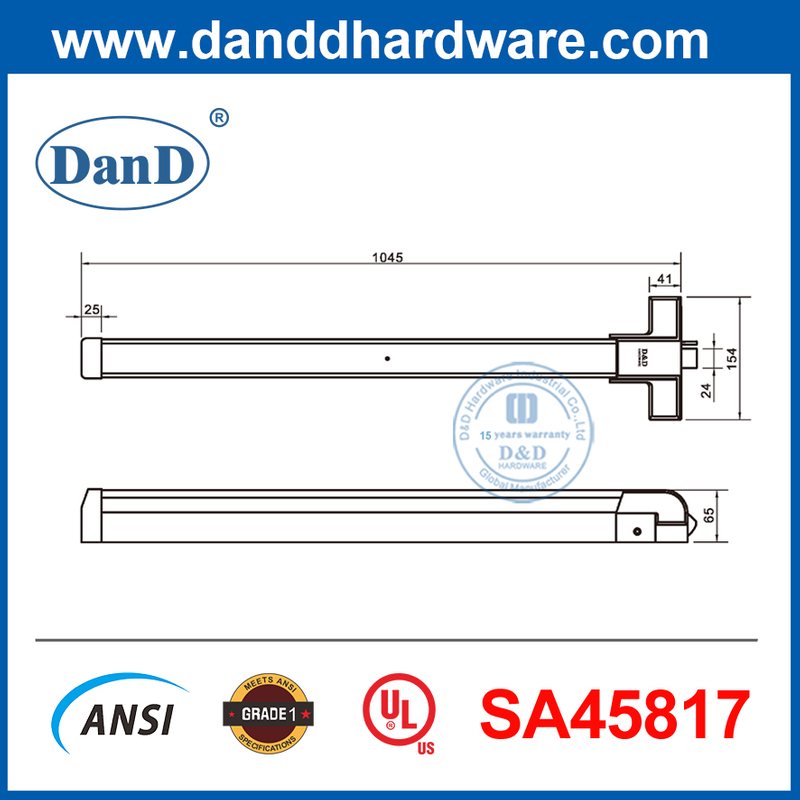 Stainless Steel UL305 Hex Key Dogging Panic Hardware Full Length